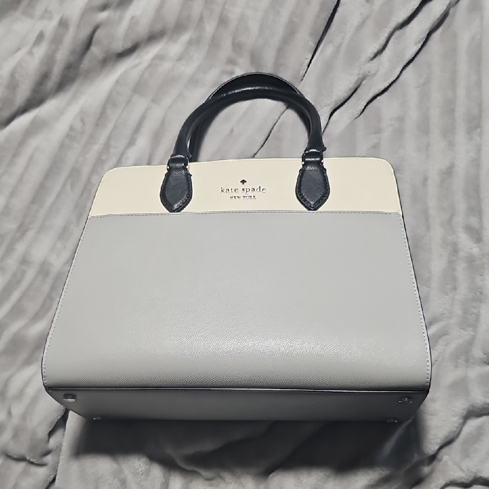 Kate Spade Gray and Cream Satchel with Structured Design